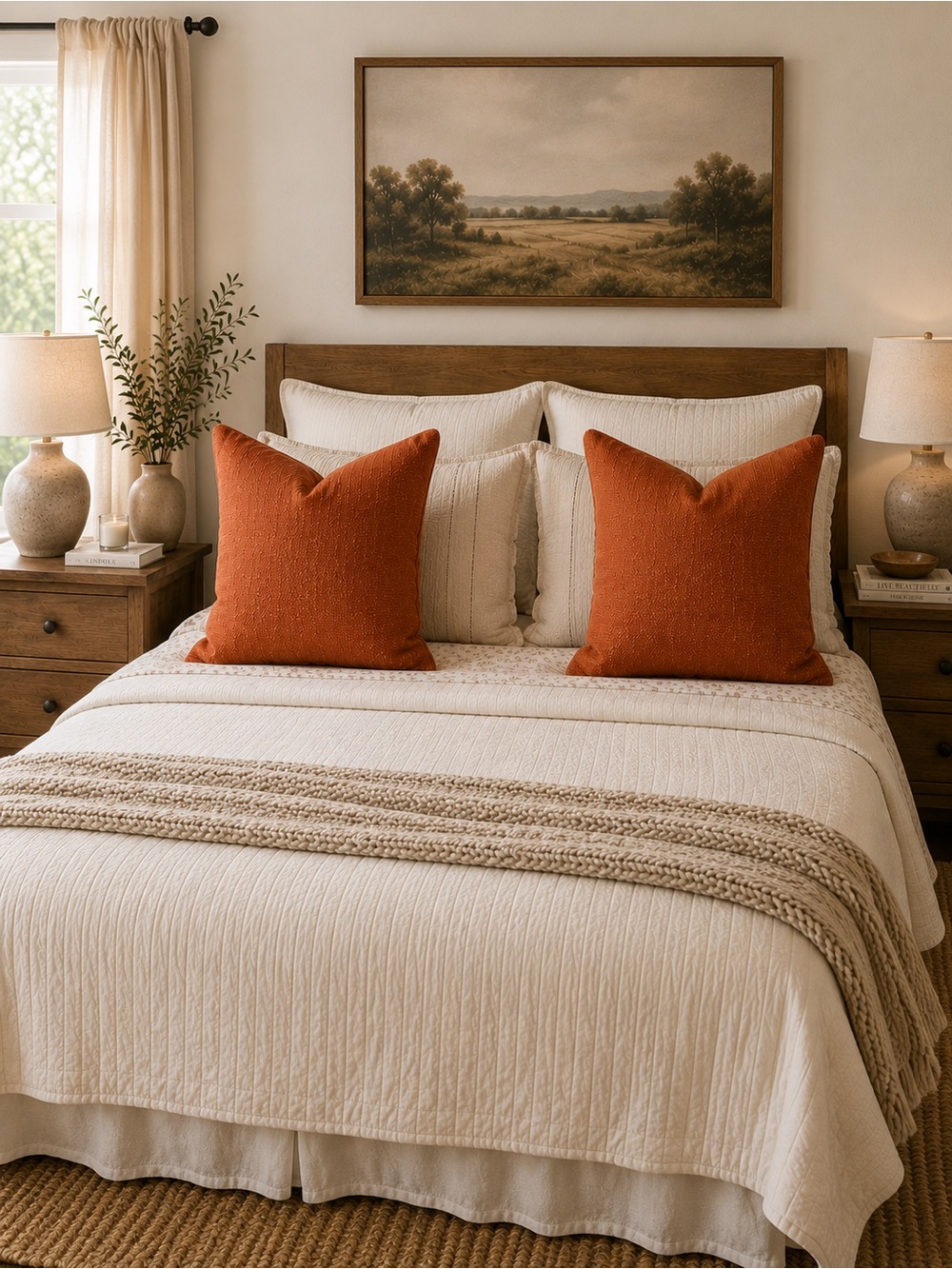 Set of 2 Rust Orange Textured Throw Pillow Covers 24”